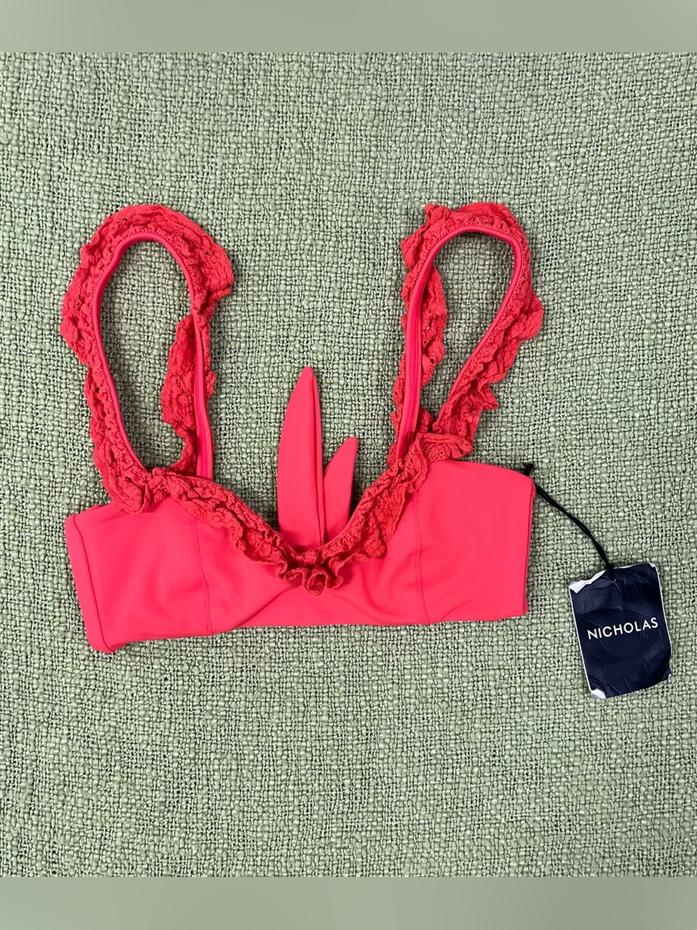 Nicholas the Label Lace Ruffle Tie Bikini Top